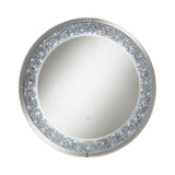 Modern Round Wall Mirror with Glam Crystal Accents & Touch Activated LED Lighting for Home Decor