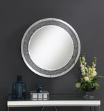 Modern Round Wall Mirror with Glam Crystal Accents & Touch Activated LED Lighting for Home Decor