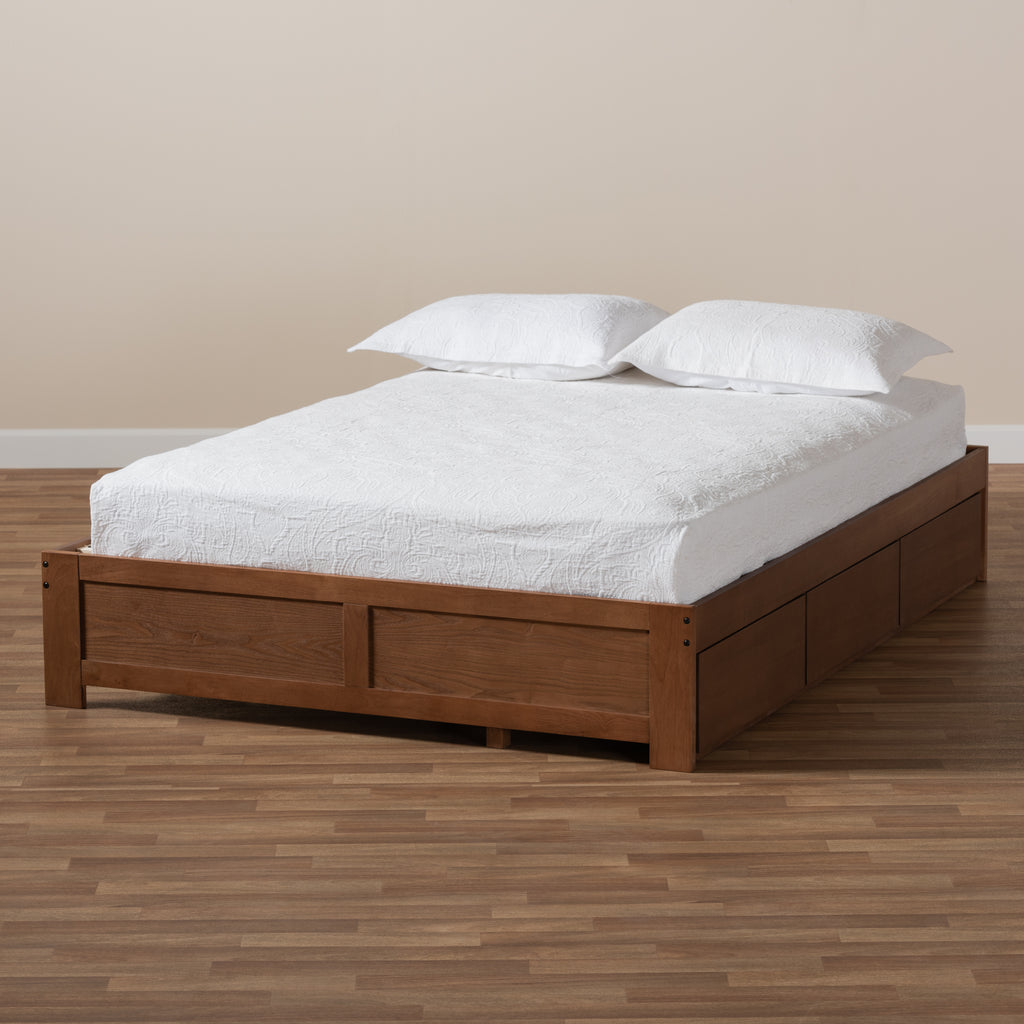 Wren Modern And Contemporary Walnut Finished 3-Drawer King Size Platfo ...