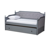 Mara Classic Traditional Grey Fabric Upholstered Wood Twin Size Daybed with Trundle