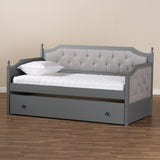 Baxton Studio Mara Classic and Traditional Grey Fabric Upholstered Grey Finished Wood Twin Size Daybed with Trundle