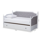 Baxton Studio Mara Classic and Traditional Grey Fabric Upholstered White Finished Wood Twin Size Daybed with Trundle