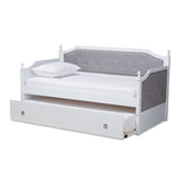 Baxton Studio Mara Classic and Traditional Grey Fabric Upholstered White Finished Wood Twin Size Daybed with Trundle