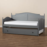 Baxton Studio Mara Cottage Farmhouse Grey Finished Wood Twin Size Daybed with Roll-Out Trundle Bed