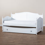 Baxton Studio Mara Cottage Farmhouse White Finished Wood Twin Size Daybed with Roll-Out Trundle Bed