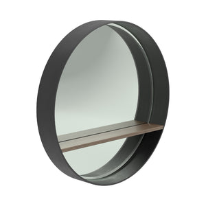 Contemporary Round Mirror with Shelf Black