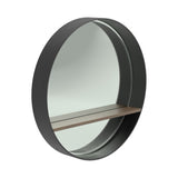 Contemporary Round Mirror with Shelf Black