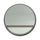 Contemporary Round Mirror with Shelf Black