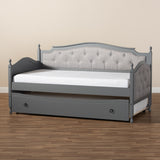Baxton Studio Marlie Classic and Traditional Grey Fabric Upholstered Grey Finished Wood Twin Size Daybed with Trundle