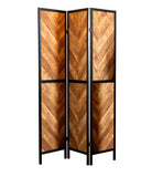 Country Rustic Herringbone Pattern 3-Panel Screen Rustic Tobacco and Black