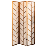 Country Rustic Foldable 3-Panel Screen Walnut and Linen