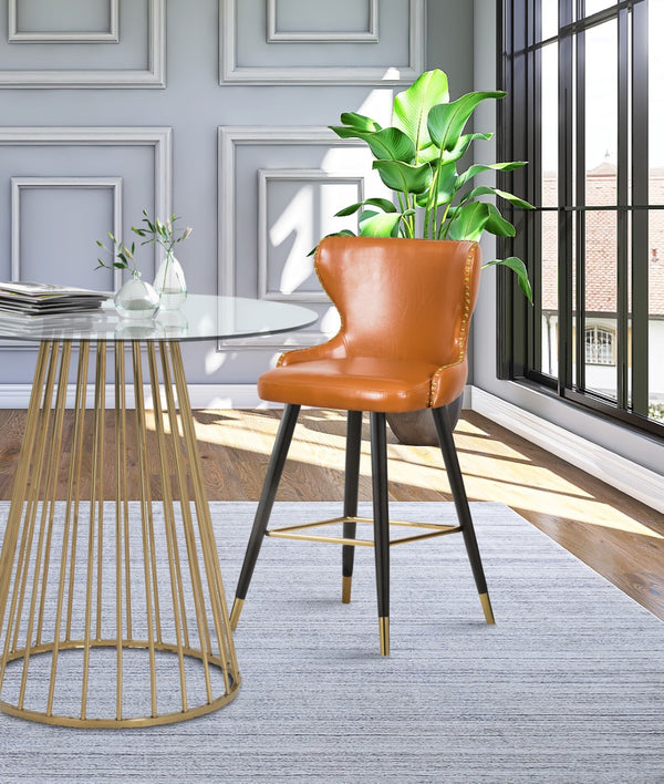 Hendrix Faux Leather / Metal / Engineered Wood / Foam Contemporary Cognac Faux Leather Counter/Bar Stool - 20" W x 23" D x 40" H