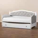 Baxton Studio Marlie Classic and Traditional Grey Fabric Upholstered White Finished Wood Twin Size Daybed with Trundle