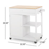 Telfair Kitchen Cart with Wheels, White and Natural Noble House