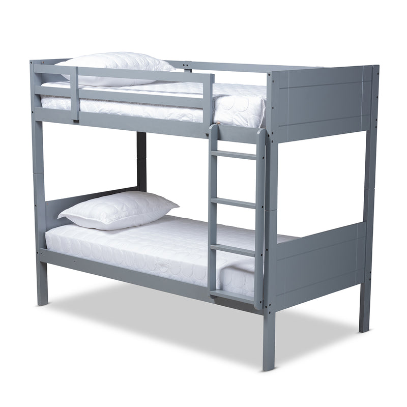 Elsie Modern Contemporary Wood Twin Size Bunk Bed English Elm