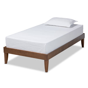 Baxton Studio Lucina Mid-Century Modern Walnut Brown Finished Twin Size Platform Bed Frame