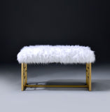 Bagley II Glam/Modern Bench (NO Storage) White Faux Fur (Faux Lamb Fur BA-5) • Gold Metal Base (Coating) 96451-ACME