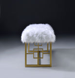 Bagley II Glam/Modern Bench (NO Storage) White Faux Fur (Faux Lamb Fur BA-5) • Gold Metal Base (Coating) 96451-ACME