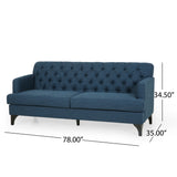 Postwick Contemporary Tufted Fabric 3 Seater Sofa, Navy Blue and Dark Brown Noble House