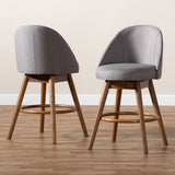 Baxton Studio Carra Mid-Century Modern Grey Fabric Upholstered Walnut-Finished Wood Swivel Counter Stool Set of 2