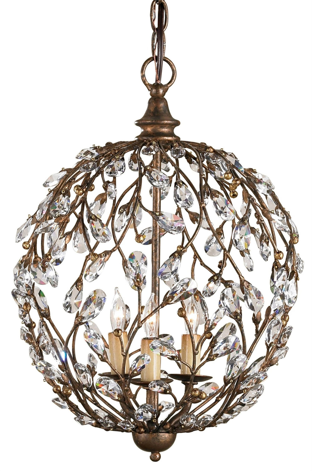 Crystal Bud Cupertino Orb Chandelier - Elegant Wrought Iron Design with Luminous Faceted Crystals