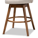 Baxton Studio Carra Mid-Century Modern Light Beige Fabric Upholstered Walnut-Finished Wood Swivel Counter Stool Set of 2