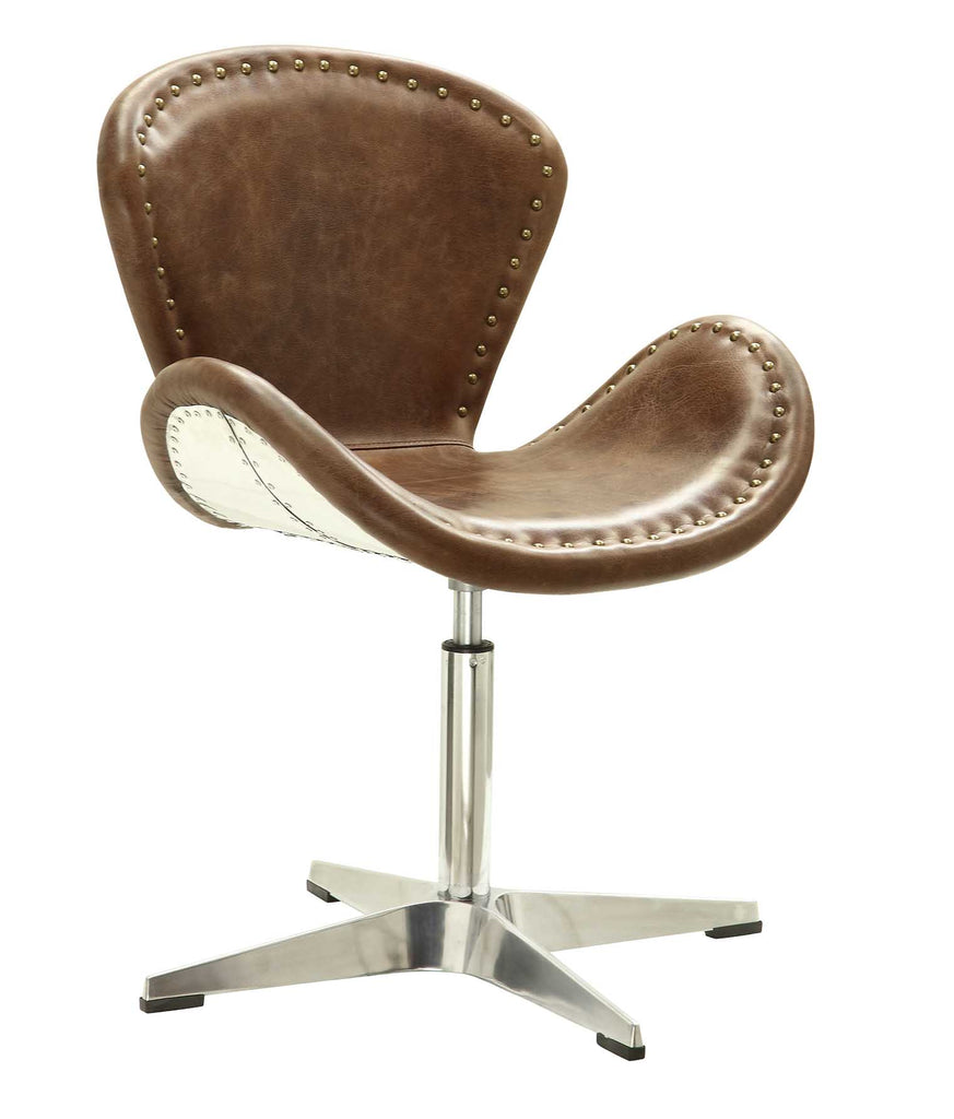 Brancaster Industrial/Transitional Accent Chair with Swivel (1Pc) Retro Brown TGL (G Brown Light) • Aluminum (Original Aluminum) 96554-ACME