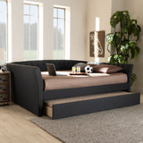 Baxton Studio Delora Modern and Contemporary Dark Grey Fabric Upholstered Queen Size Daybed with Roll-Out Trundle Bed