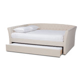 Baxton Studio Delora Modern and Contemporary Beige Fabric Upholstered Queen Size Daybed with Roll-Out Trundle Bed