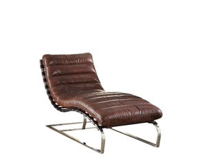 Qortini Vintage/Industrial Chaise Vintage Dark Brown Top Grain (Full Leather) • Stainless Steel (Frame) 96670-ACME