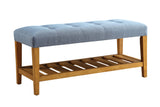 Charla Contemporary/Casual Bench Blue Fabric (cc# tbc) • Oak (Nature - Wood Leg/Shelf) 96684-ACME