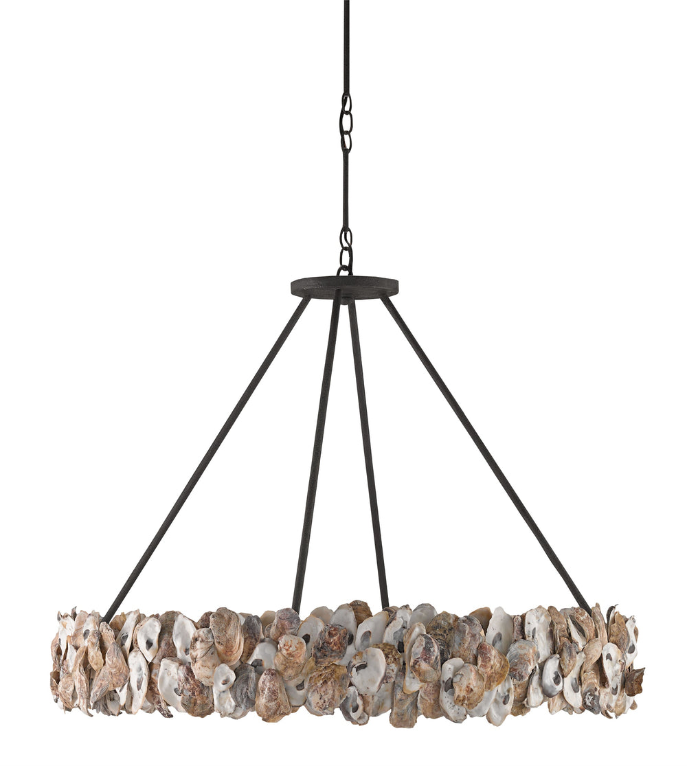 Oyster Chandelier – Rustic Wrought Iron & Natural Shells, Adjustable Height, Seaside Elegance Light Fixture