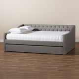 Baxton Studio Haylie Modern and Contemporary Light Grey Fabric Upholstered Full Size Daybed with Roll-Out Trundle Bed