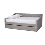 Haylie Modern Contemporary Fabric Upholstered Queen Size Daybed with Trundle Bed