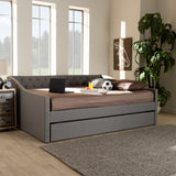 Baxton Studio Haylie Modern and Contemporary Light Grey Fabric Upholstered Full Size Daybed with Roll-Out Trundle Bed