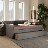 Baxton Studio Haylie Modern and Contemporary Light Grey Fabric Upholstered Full Size Daybed with Roll-Out Trundle Bed