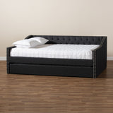 Baxton Studio Haylie Modern and Contemporary Dark Grey Fabric Upholstered Full Size Daybed with Roll-Out Trundle Bed