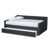 Baxton Studio Haylie Modern and Contemporary Dark Grey Fabric Upholstered Queen Size Daybed with Roll-Out Trundle Bed