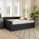 Baxton Studio Haylie Modern and Contemporary Dark Grey Fabric Upholstered Full Size Daybed with Roll-Out Trundle Bed