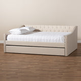 Baxton Studio Haylie Modern and Contemporary Beige Fabric Upholstered Full Size Daybed with Roll-Out Trundle Bed