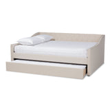 Baxton Studio Haylie Modern and Contemporary Beige Fabric Upholstered Full Size Daybed with Roll-Out Trundle Bed