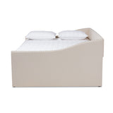 Baxton Studio Haylie Modern and Contemporary Beige Fabric Upholstered Full Size Daybed with Roll-Out Trundle Bed