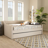 Baxton Studio Haylie Modern and Contemporary Beige Fabric Upholstered Full Size Daybed with Roll-Out Trundle Bed