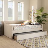 Baxton Studio Haylie Modern and Contemporary Beige Fabric Upholstered Full Size Daybed with Roll-Out Trundle Bed