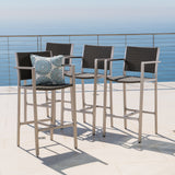 Noble House Cape Coral Outdoor Grey Wicker Barstools (Set of 4)