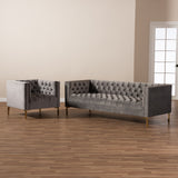 Baxton Studio Zanetta Glam and Luxe Gray Velvet Upholstered Gold Finished 2-Piece Sofa and Lounge Chair Set