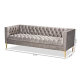 Baxton Studio Zanetta Glam and Luxe Gray Velvet Upholstered Gold Finished Sofa