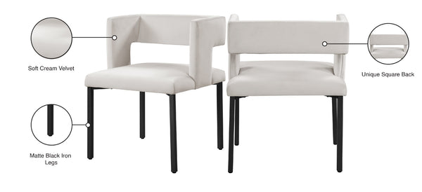 Caleb Velvet / Engineered Wood / Iron Contemporary Cream Velvet Dining Chair - 23" W x 21" D x 30" H