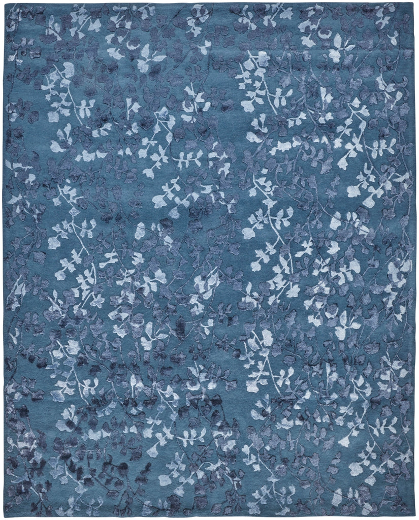 Bella High/Low Floral Wool Rug, Vallarta Blue/Ice Blue, 9ft x 12ft Area Rug