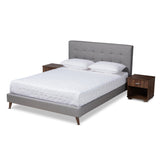 Maren Mid-Century Modern Fabric Upholstered Queen Size Platform Bed with Two Nightstands